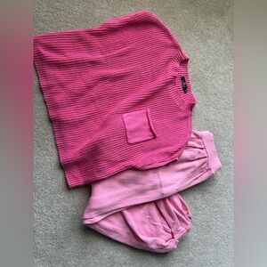 Pink Knit Sweater + Matching Lounge Shorts Set | Cozy Chic Outfit